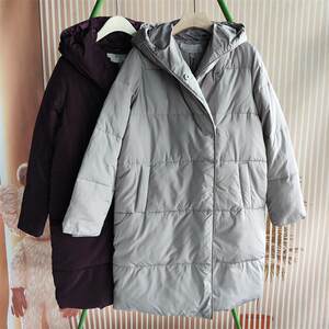 
British finest autumn and winter commuting windproof and warm hooded lady zipper straight long sleeve women's cotton coat 1