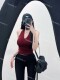 With chest pad~Showing body sexy halter neck hanger vest V-neck inside and outside wearing tight backless top new style