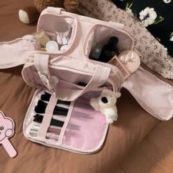 Cosmetic Bag New Model with Partitioned Opening for Women, Large Capacity 2025 Portable High-Value Travel Storage Toiletry Bag with Handle