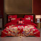 Chinese dragon and phoenix embroidery cotton four-piece wedding pure cotton red wedding quilt cover festive long-staple cotton gift bedding