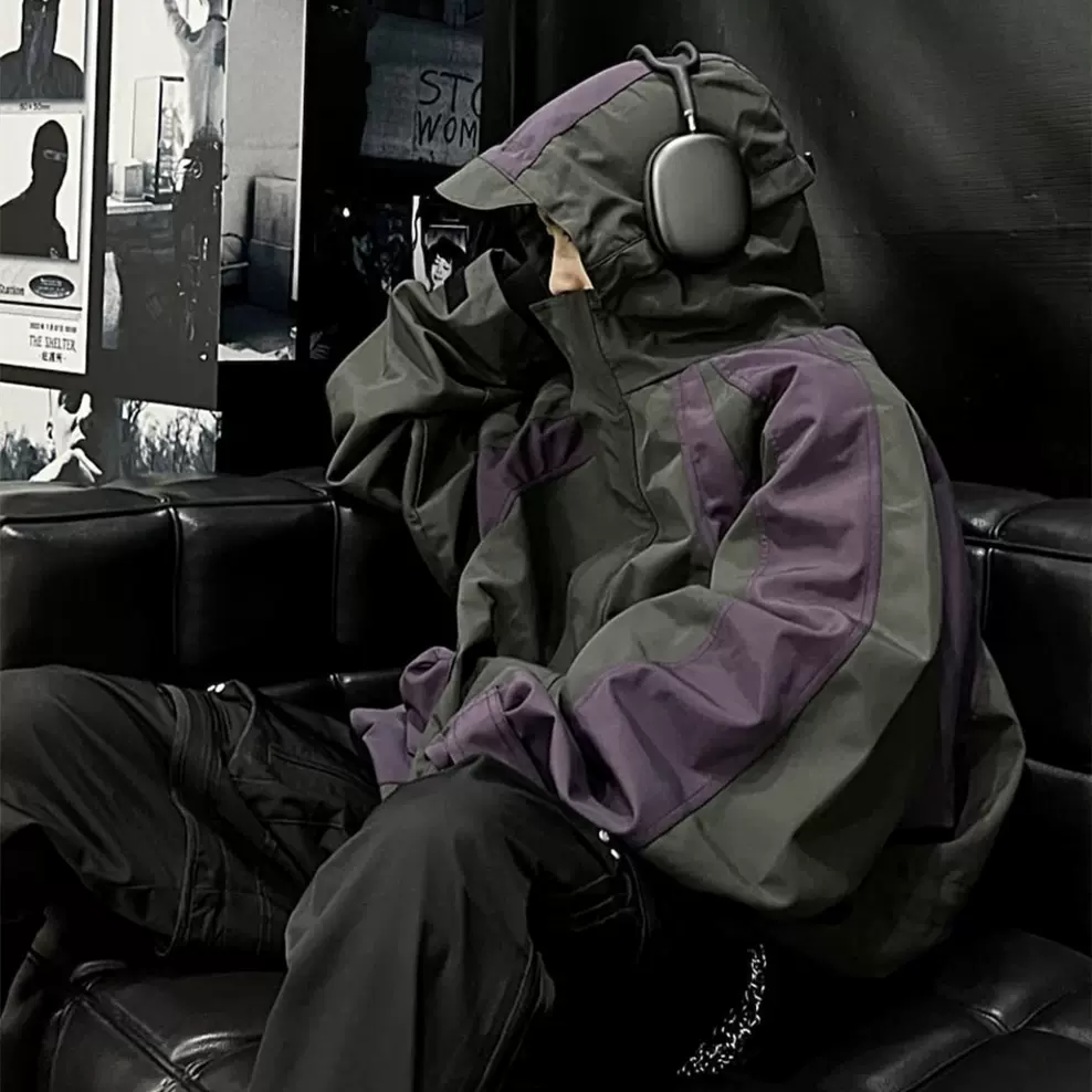 SS GRAILZ机能高街vibe灰紫拼色魔术贴休闲连帽夹克冲锋衣外套 Taobao