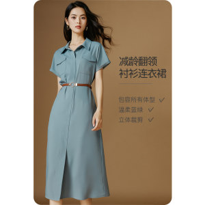 
Late White 2026 Summer Classic Simple Lapel Orderly Shirt Skirt Lace-up Waist Temperament Commuting Dress