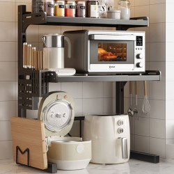 Kitchen Microwave Oven Rack Multi-Functional Retractable Rice Cooker Oven Rack Household Countertop Appliance Storage Rack