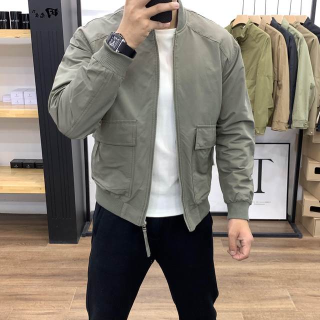 Thin coat men's stand -up collar leisure versatile fashion 2025 spring and autumn short baseball uniform top