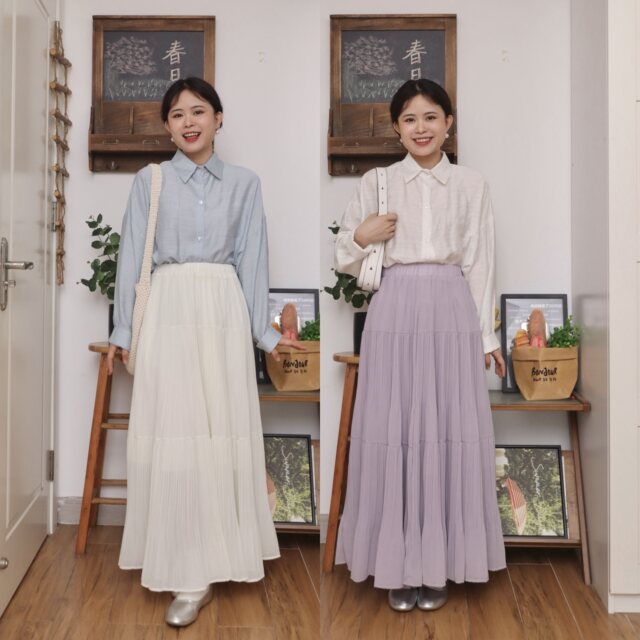 Silent Home 2025 Spring and Summer Dropping Cake Skirt Half-length Skirt Women's Slim Pleated A-line Skirt Gentle Style