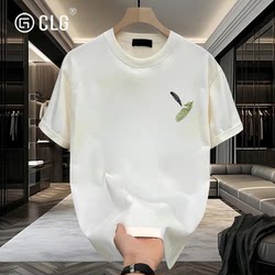Hong Kong Clg Trendy Brand Simple Short-Sleeved T-Shirt for Men, Summer Thin Loose Casual Printed Half-Sleeve Heavyweight Pure Cotton T-Shirt