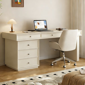 
Cream style solid wood desk with drawer storage home study desk writing table bedroom simple computer table