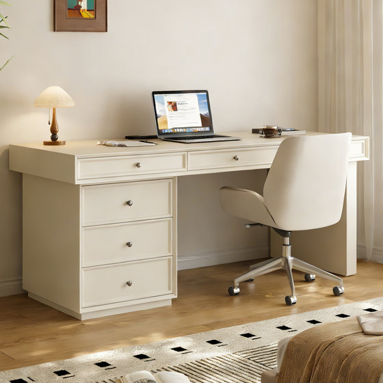 
Cream style solid wood desk with drawer storage home study desk writing table bedroom simple computer table