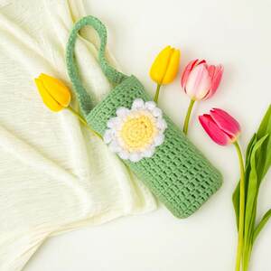 Cup sleeve oblique span -long back -long insulation cup glass GM protective sleeve cute handmade hook weaving cup sleeve