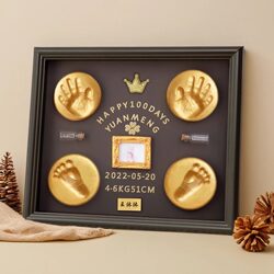 Baby Hand and Foot Print Clay Keepsake Photo Frame, Newborn Fetal Hair and Umbilical Cord Preservation, Full Month Commemorative Handprint, Hundred-Day Gift