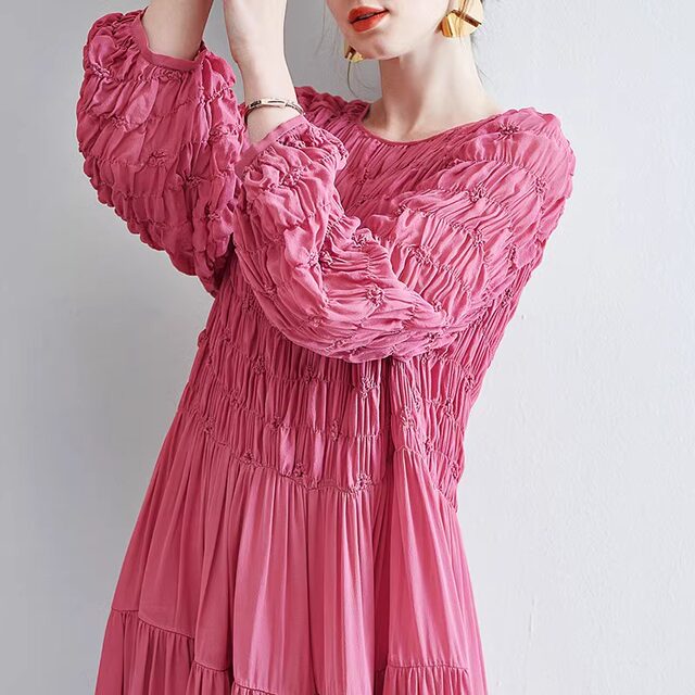 French new silk dress for women spring mulberry silk long skirt loose fashionable big hem skirt long sleeve large size women's clothing