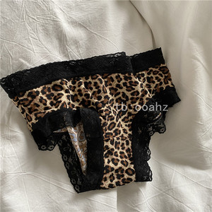 Hidden small sexy ~ Leopard milk silk low -waist underwear lace edge girl printed briefs
