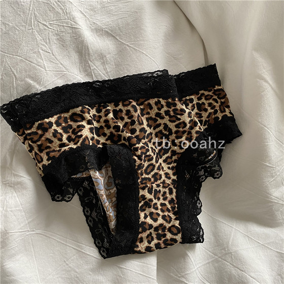 Hidden small sexy ~ Leopard milk silk low -waist underwear lace edge girl printed briefs
