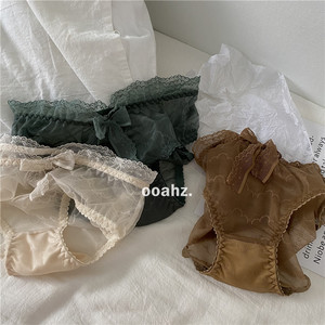 
Salt-style light mature girl rare ginger wood color small sexy mesh lace bow low waist ladies underwear