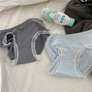 OoaHz's resurrected small plaid underwear back is back with cute cotton lace edge girl low waist girl
