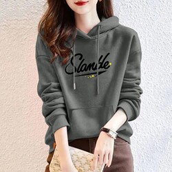 Brand Discount Store Withdraws Popular Thin Hooded Sweatshirts for Women with Niche Prints, Super Trendy and Relaxed Style, Pure Cotton Tops