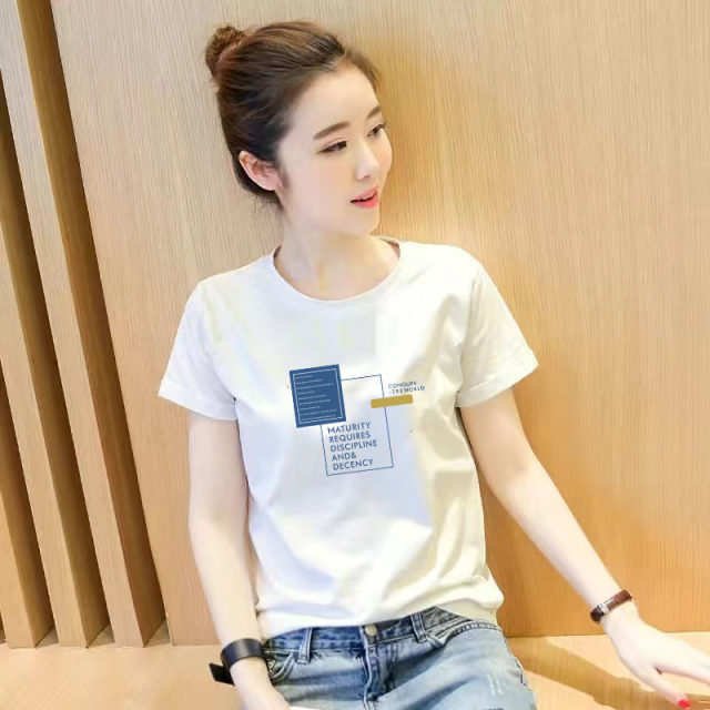 100% cotton round neck short-sleeved t-shirt for women 2024 new style ...