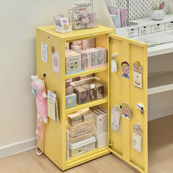 Wrought Iron Storage Cabinet in Cream Style, Bedroom Bedside Cabinet, Floor-Standing Storage Cabinet, Home Dopamine Storage Cabinet in Macaron Color
