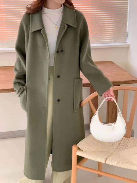 New autumn and winter double-sided cashmere coat for women's mid-length Korean version 100% Australian wool handmade wool wool coat loose