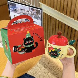 Birthday Christmas Gift Apple Cute Ceramic Mug High-Value Water Cup Creative Cup with Lid for Girls and Best Friends