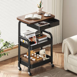 Vintage-Style Small Trolley Storage Rack, Floor-Standing Snack Organizer, Living Room Sofa Side Table, Coffee Table, Bedside Cabinet Storage Rack