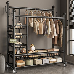 Double-Rod Clothes Drying Rack, Floor-Standing Bedroom Household Clothes Rack, Indoor Storage Simple Coat Rack, Movable Clothes Rack