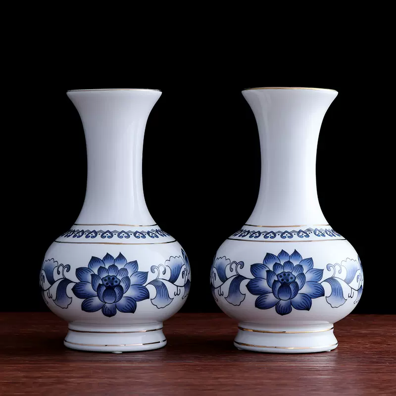 青花瓷花瓶陶瓷花瓶佛前供佛花瓶青瓷插花瓶观音佛堂供品