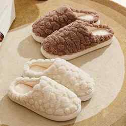 Women's Winter Slippers, New Cotton Slippers, Soft Plush Shoes for Home Use, Couple's Warm Thick-Soled Slippers for Autumn and Winter