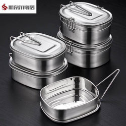 Stainless Steel Lunch Box, Food-Grade Old-Fashioned Rice Container, Canteen Steamed Lunch Box, Student Lunch Box with Lid, Double-Layer Bento Box