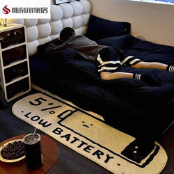 Bedroom Carpet, Boys' Bedroom Black and White Letter Carpet, Low Power Consumption, American-Style Bedroom Bedside Carpet, Living Room Bay Window