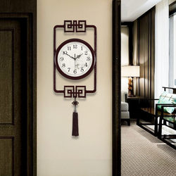 Kuanna New Chinese-Style Wall Clock for Home Living Room, Chinese-Style Clock, Simple Decoration, Silent, Creative, Large Wooden Clock