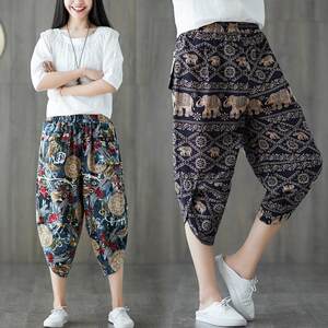
Cotton and linen large size harem pants for men and women 2025 summer new style loose casual slimming ethnic style three-quarter carrot pants trendy