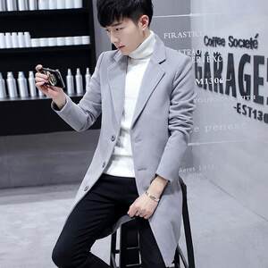 Men's windbreaker autumn and winter, mid -length thick coat, boys Korean version of the trendy self -cultivation handsome air, woolen coat male