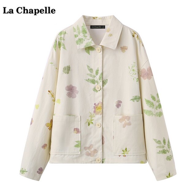La Chapelle/La Chapelle beige printed denim jacket for women's spring new style loose jacket top
