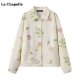 La Chapelle/La Chapelle beige printed denim jacket for women's spring new style loose jacket top
