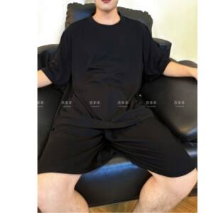 [双口袋]夏棉绸睡衣家居服男女同款情侣短袖短裤休闲大码透气套装