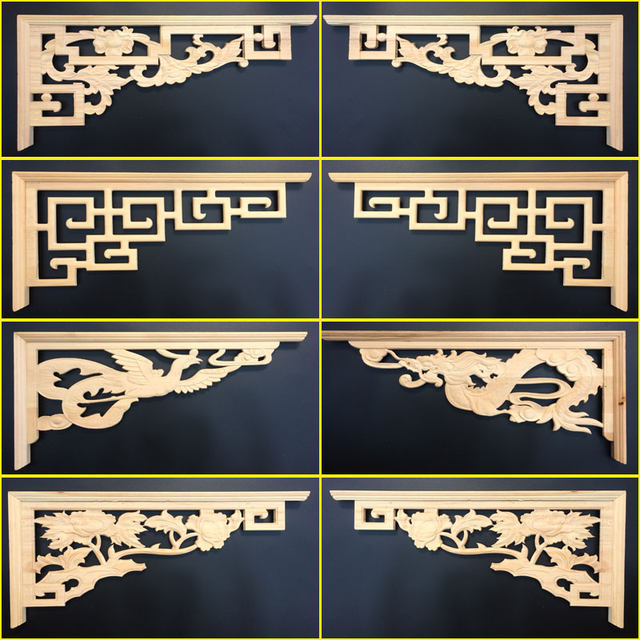 Dongyang wood carving flower corner triangle flower solid wood beam support corner grate wood corner flower ceiling pass Chinese style gun corner door lintel