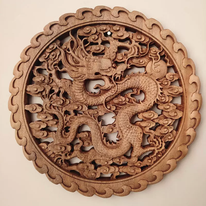木彫掛香樟実木彫花円形掛中国式擬古玄関壁装飾