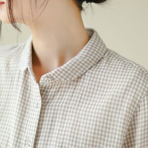 Clear warehouse leakage ~ foreign trade original single exit doll collar cotton gauze shirt long sleeves loose bottom cotton and linen top
