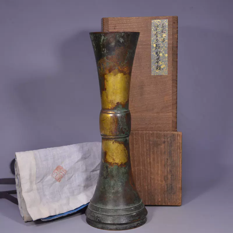 日本平安三世秦藏六1938年制立鼓式涂金铜花器花瓶共箱-Taobao