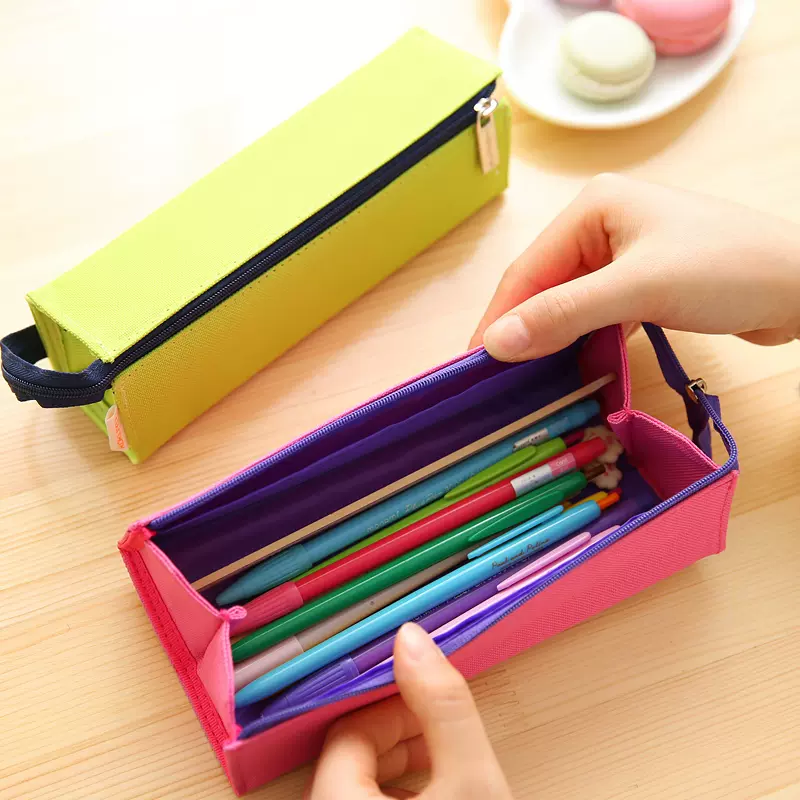 包郵日本國譽kokuyo方形對開式擴展筆袋帶提手學習