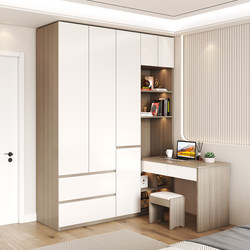 Nordic Bedroom Home-Use Solid Wood Multi-Layer Board Large Wardrobe Desk Integrated Combination L-Shaped Ecological Board Connected Computer Desk