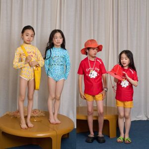 
yummyrocky illustrator co-branded children's colorful swimsuit pants cheese dog leopard print one-piece swimsuit