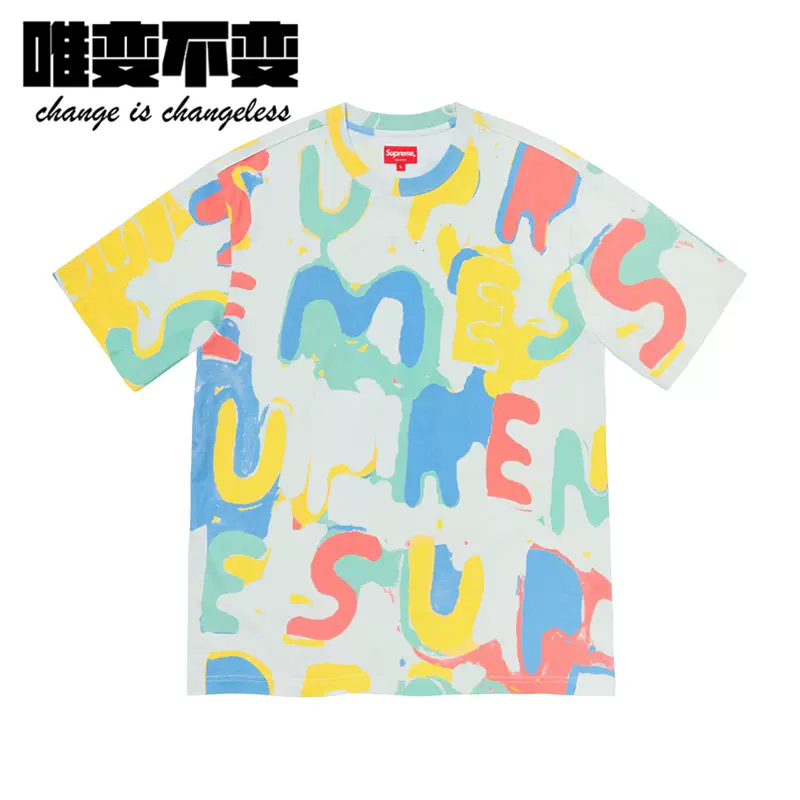 Supreme 20SS Painted Logo S/S Top彩绘抽象图案字母LOGO短袖T恤-Taobao