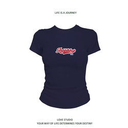 Rosepupp American Retro Street Letter Print Short-Sleeved Top for Women, New Summer Slim-Fit T-Shirt Trendy