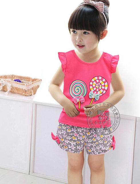 Girls suit summer children's shorts two-piece set 3 Western style ...