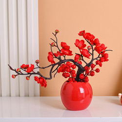 Persimmon-Like Artificial Flowers, Faux Flower Arrangement, Light Luxury High-End Housewarming Gift, Red Decorations, High-End Ornaments for the Living Room