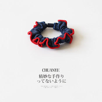 Kawano French red edge denim small intestine hair tie