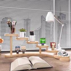 Solid Wood Desktop Tiered Display Rack Office Desk Multi-Layer Storage Rack Bedroom Cosmetics Ornaments Jewelry Small Ornaments Wine Succulent Blind Box Trendy Toy Figurine Organizer Cat Climbing Frame