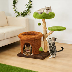 Cat Climbing Frame for Home Use, Tree Hole Solid Wood Cat Climbing Frame, Cat House, Cat Tree All-In-One, Suitable for All Seasons, Space-Saving, Warm Cat House